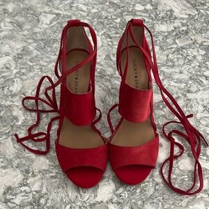 Lucky Brand Red Heeled Sandals with Ankle Wrap